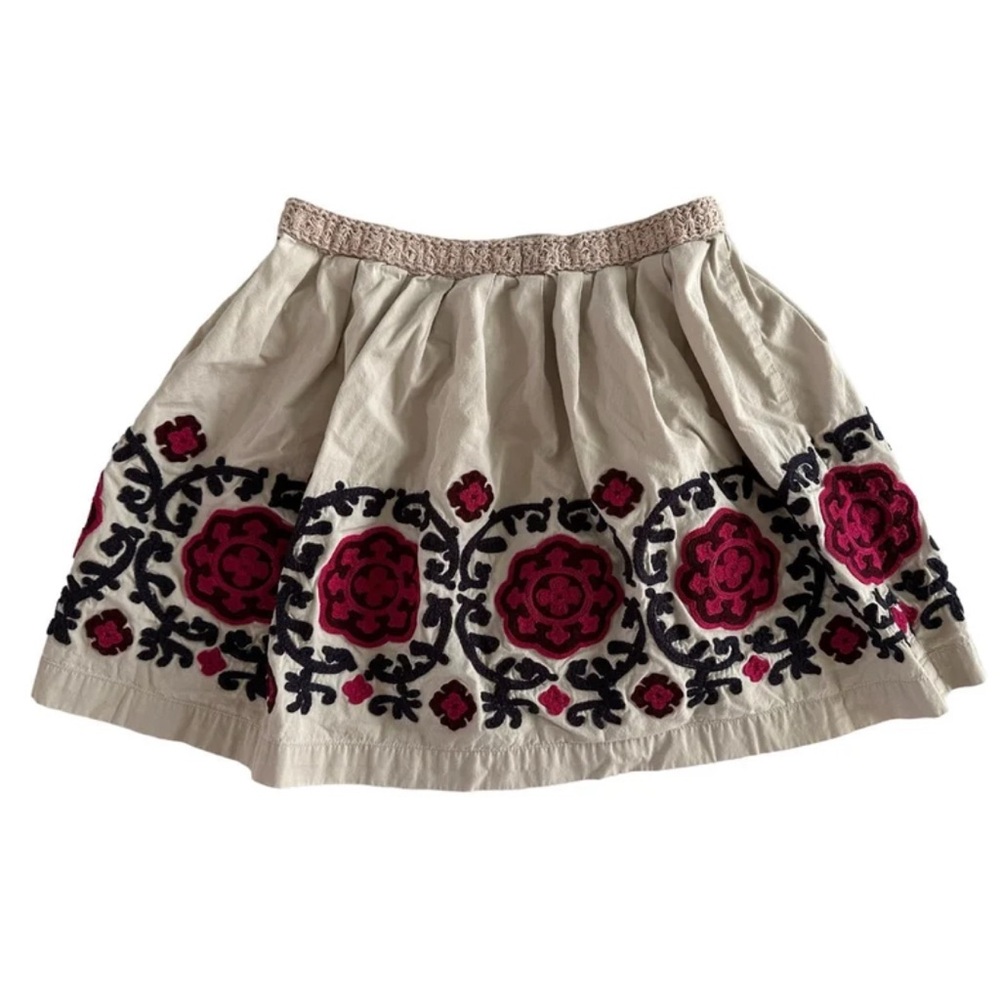Peek Little Girls Floral Embroidery Cotton A Line Beige Skirt size M (6-7)